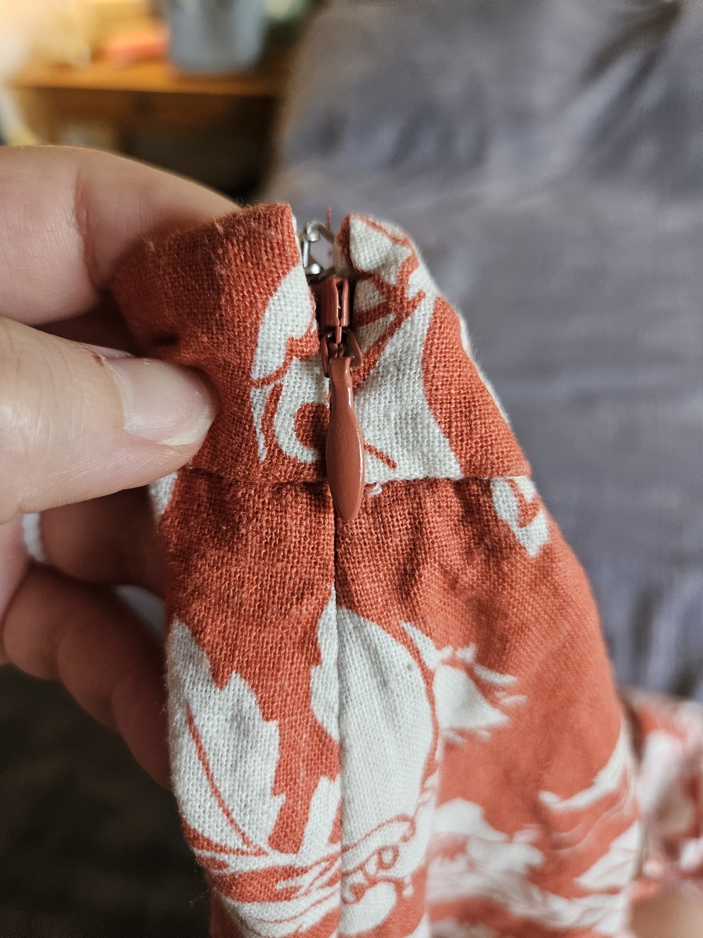 Old Navy  Linen Orange ( red color listed on tag ) Floral Midi Skirt Size Large - Picture 4 of 16